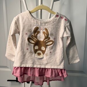 Savannah Cream and Pink Reindeer Long Sleeve Tee